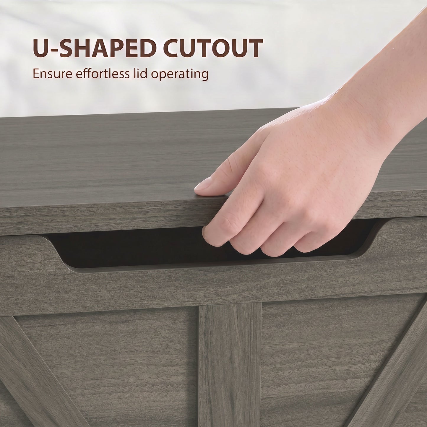 100L Home Storage Box, with Safety Hinge - Dark Grey Wood-Effect