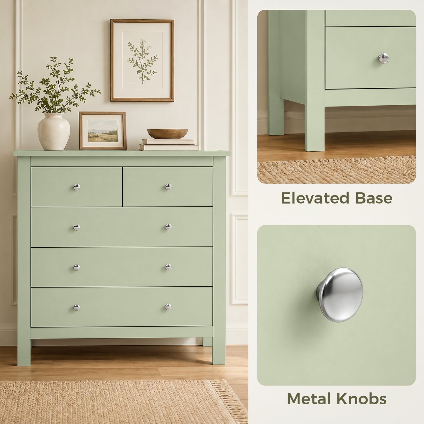 5 Drawer Chest of Drawers, Modern Dresser for Bedroom, Bedside Storage Cabinet