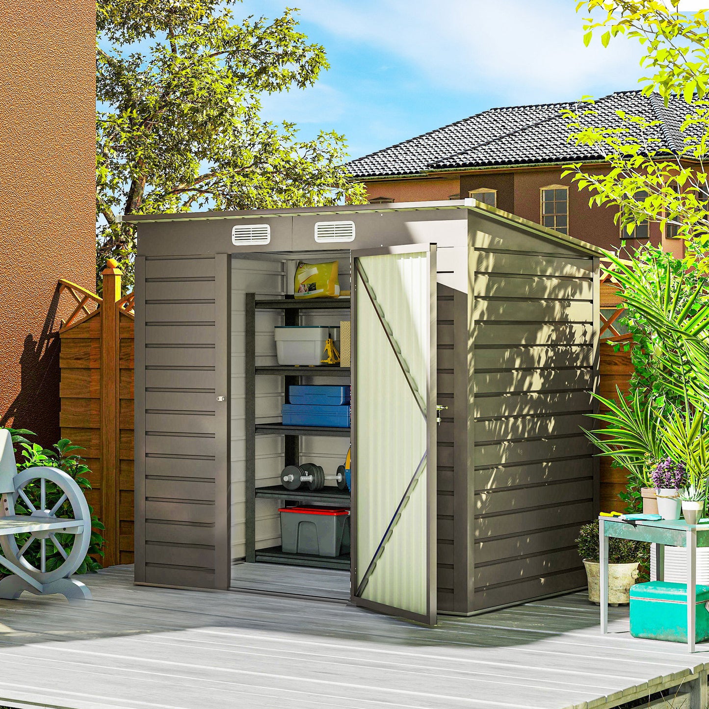 4 x 6ft Galvanised Metal Garden Shed, with Locking Door - Grey