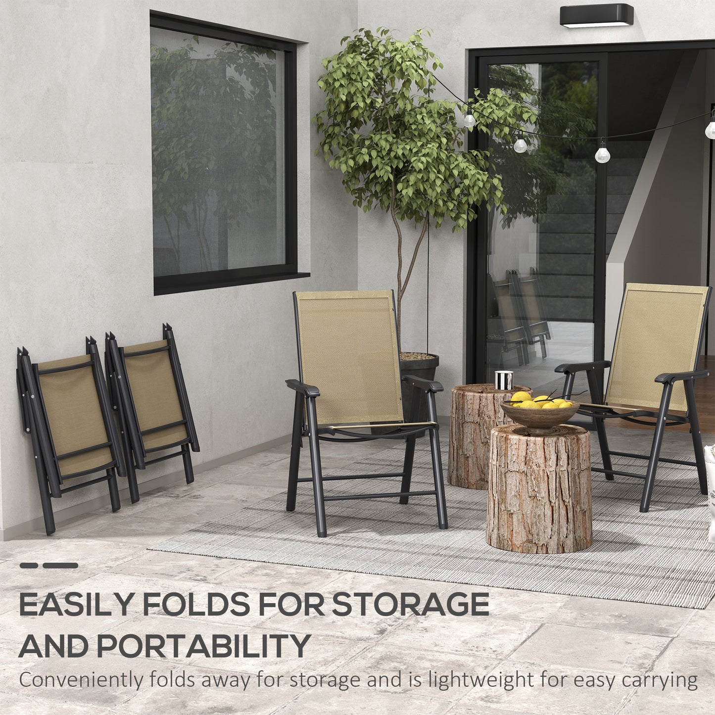 Set of Four Folding Garden Chairs - Light Brown