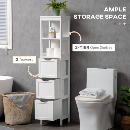Narrow Floor Cabinet, Bathroom Cabinet with 3 Drawers and 2 Open Shelves, 30W x 30D x 141.6Hcm, White