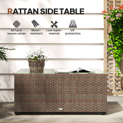 90 x 50cm Glass-Top Rattan Side Table - Brown