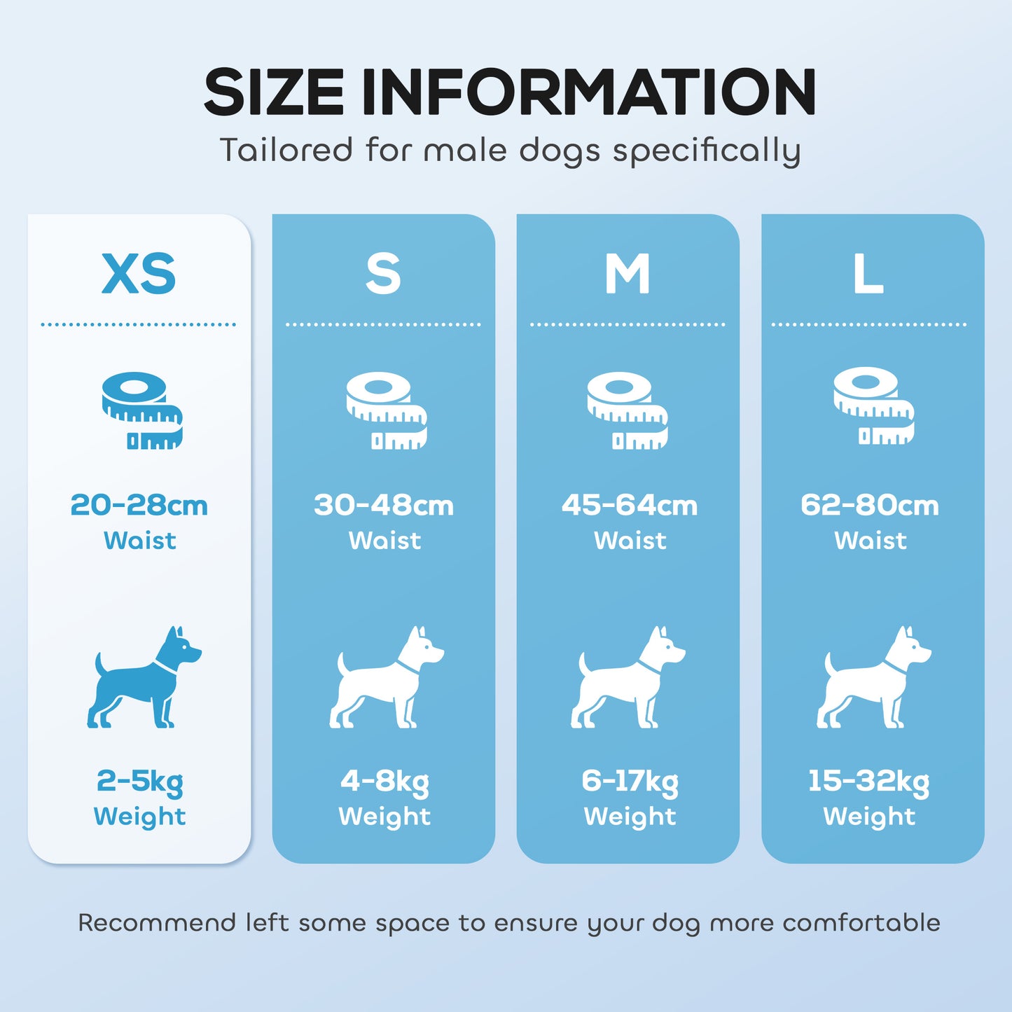 Dog Diapers Super Absorbent Leak-Proof Dog Nappies for Male Dogs Size XS 20-28 cm Waist