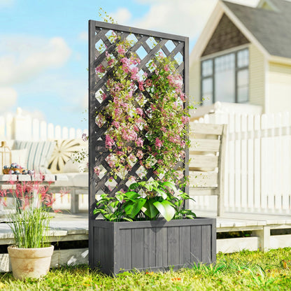 Wood Planter with Trellis for Climbing Plants, Raised Bed, Planter Box with Drainage Holes to Grow Herbs Flowers, Grey