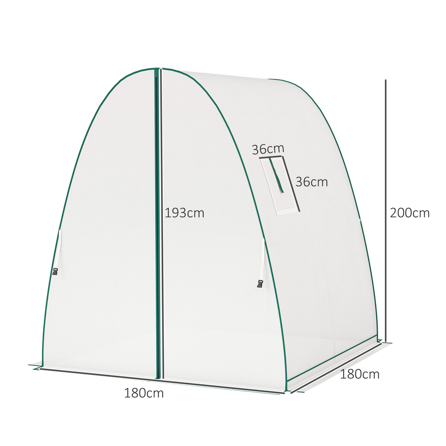 Polytunnel Greenhouse with Sandbags, Walk-In Tunnel Green House with 2 Doors and Screen Windows, 1.8 x 1.8 x 2m, White