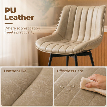 Set of 2 PU Leather Swivel Bar Stools - Light Brown