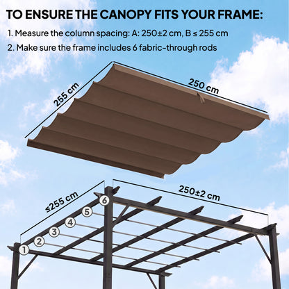 Retractable Pergola Cover, 2.55 x 2.5 m Replacement Canopy Fabric for 3 x 3 m Frame, Roof Top Only, Brown
