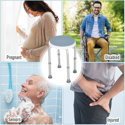 360° Swivel Shower Chair, Height Adjustable Aluminium Shower Stool with Non-Slip Feet for Disabled, Elderly, Light Blue