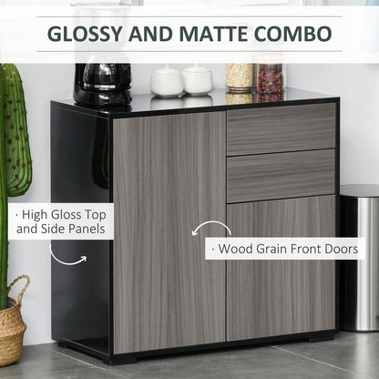 High Gloss Frame Sideboard, Push-Open Design with 2 Drawer for Living Room, Bedroom, 74H x 79W x 36Dcm, Light Grey and Black