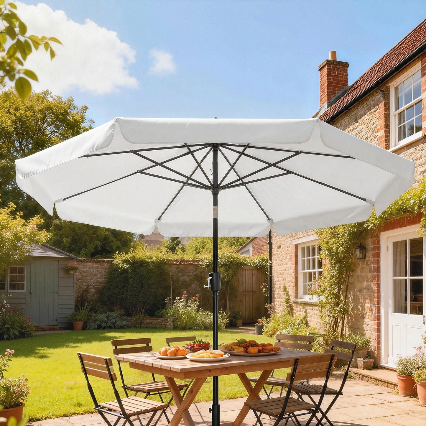 3 m Garden Parasol with Tilt Mechanism & Crank Handle, UPF 30+ Patio Umbrella Outdoor Table Umbrella, Cream White