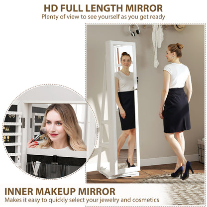 360° Swivel Jewellery Cabinet, Free Standing Full Length Mirror with Storage