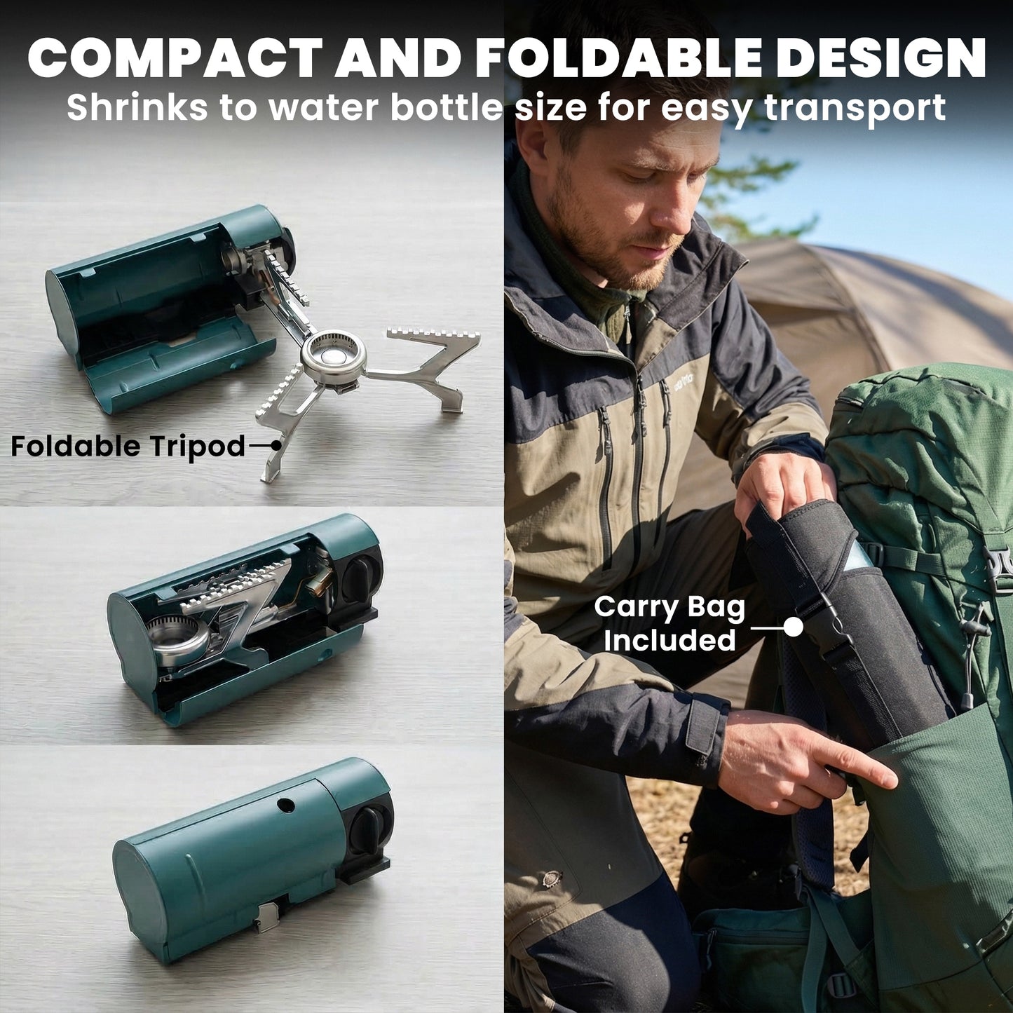 2670W Foldable Camping Stove with Safety Shut-Off, Piezo Ignition Gas Stove with Carry Bag, Green