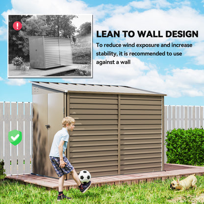 5 x 9ft Galvanised Metal Garden Shed with Foundation Kit, Outdoor Lean-to Shed, Tool Storage House for Garden, Brown