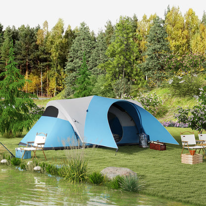 3000mm Waterproof Camping Tent for 7 Man, Family Tent with Porch and Sewn in Groundsheet, Portable with Bag, Blue