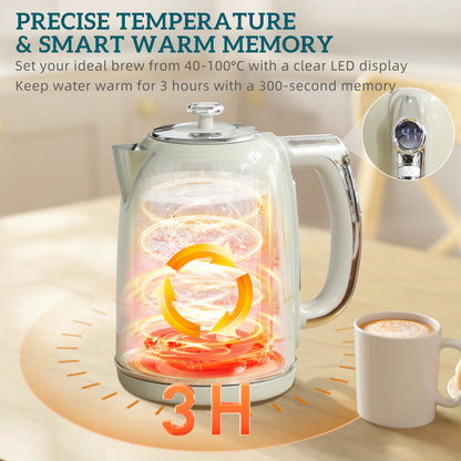 Polished Retro 40-100°C Kettle and Toaster Set - Grey