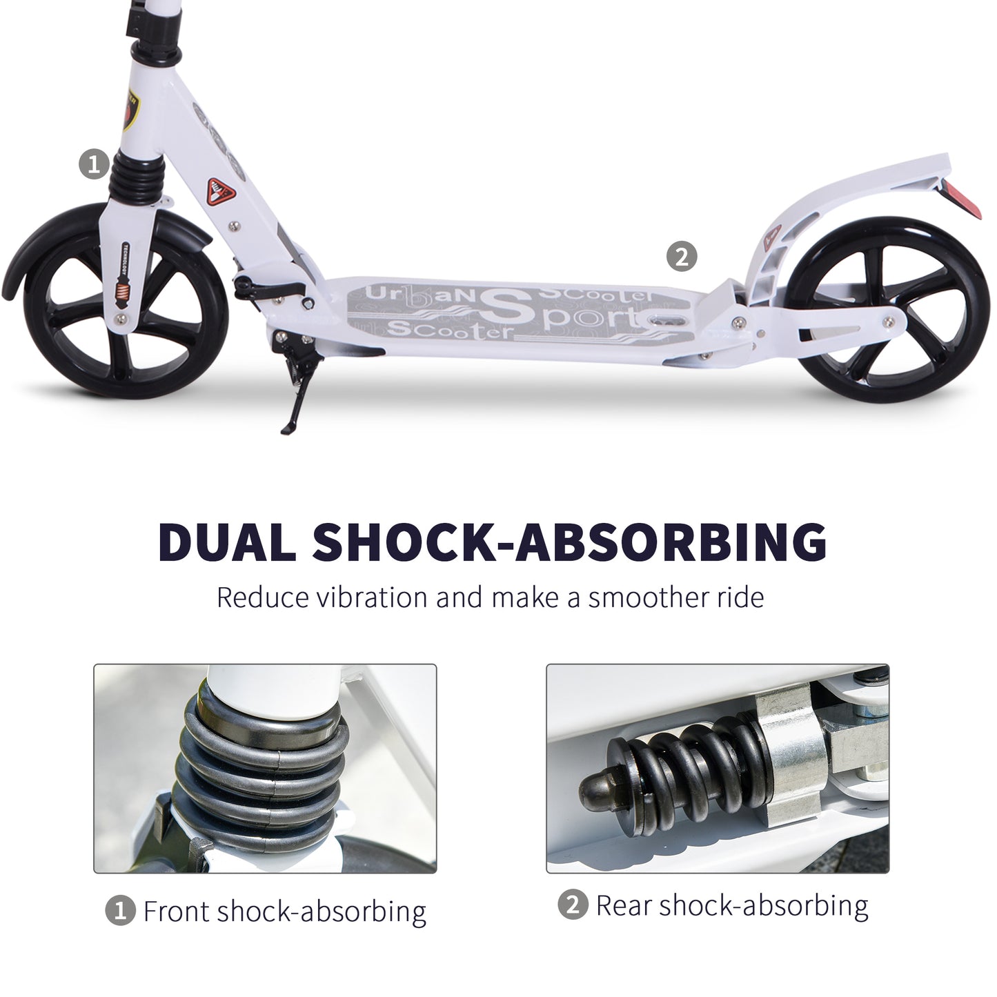 Folding Kick Scooter, Adjustable Ride On Scooter with 200mm Big Wheels and Double Shock Absorption