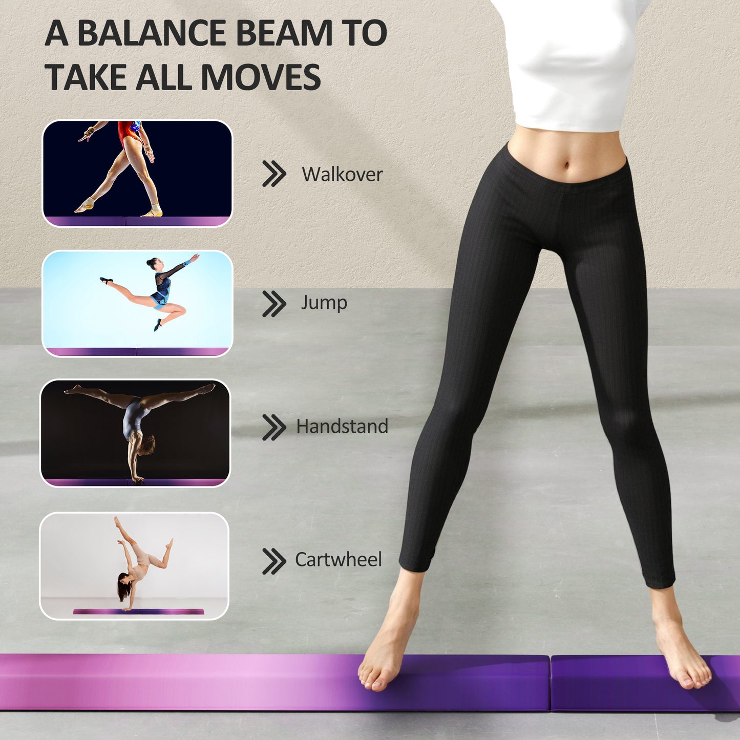 7.7ft Folding Gymnastics Beam, Floor Balance Beam for Kids with Anti-Slip Base, Gymnastics Equipment for Home, Purple