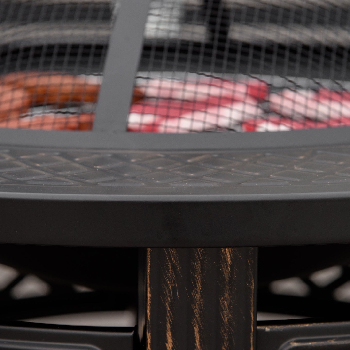 Outdoor Fire Pit, Firepit with Grill Net, Mesh Lid, Poker, for Camping, Bonfire, Picnic, Bronze Tone