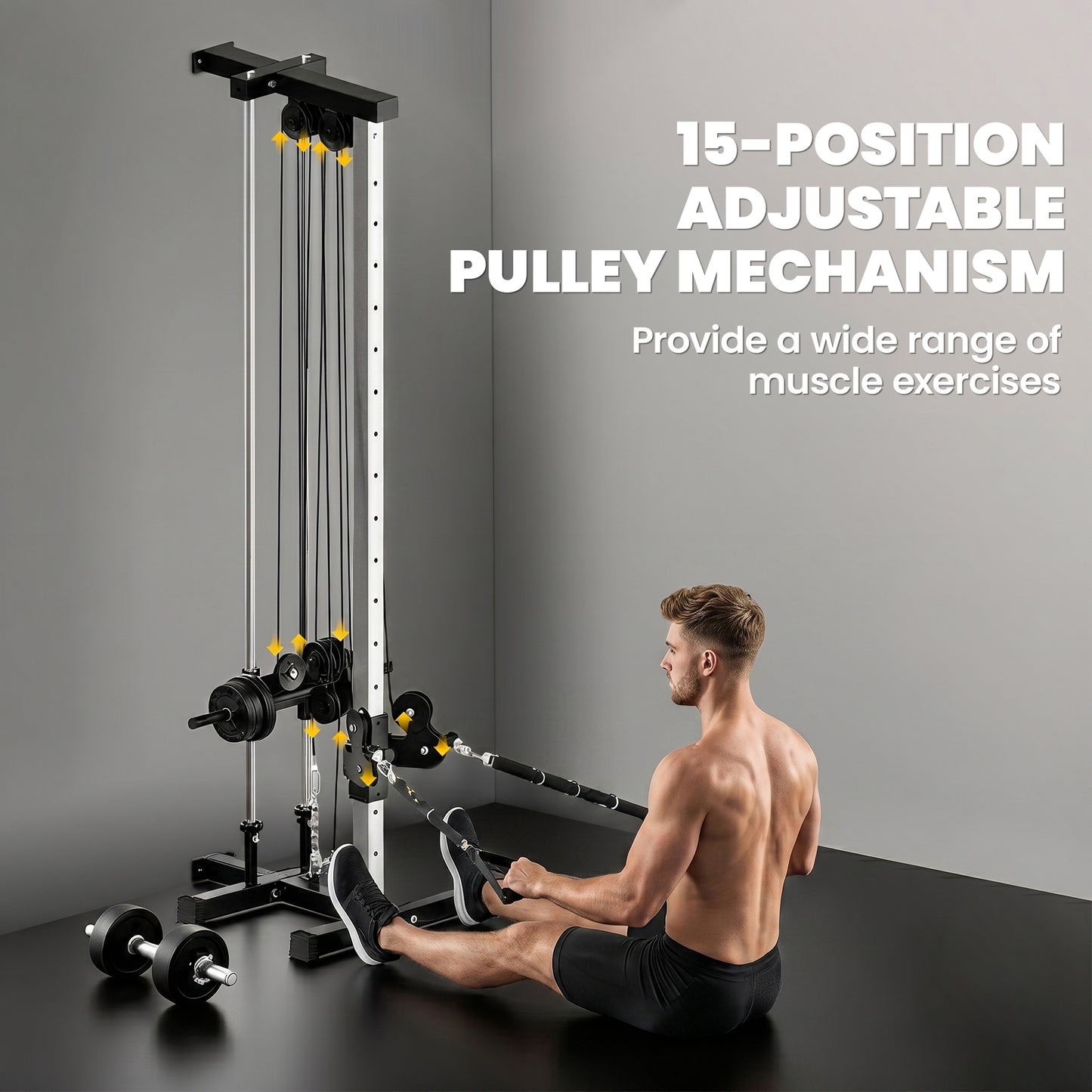 Wall Mount Cable Machine, 15 Positions Adjustable Cable Crossover Machine Dual Pulley System for Home Gym