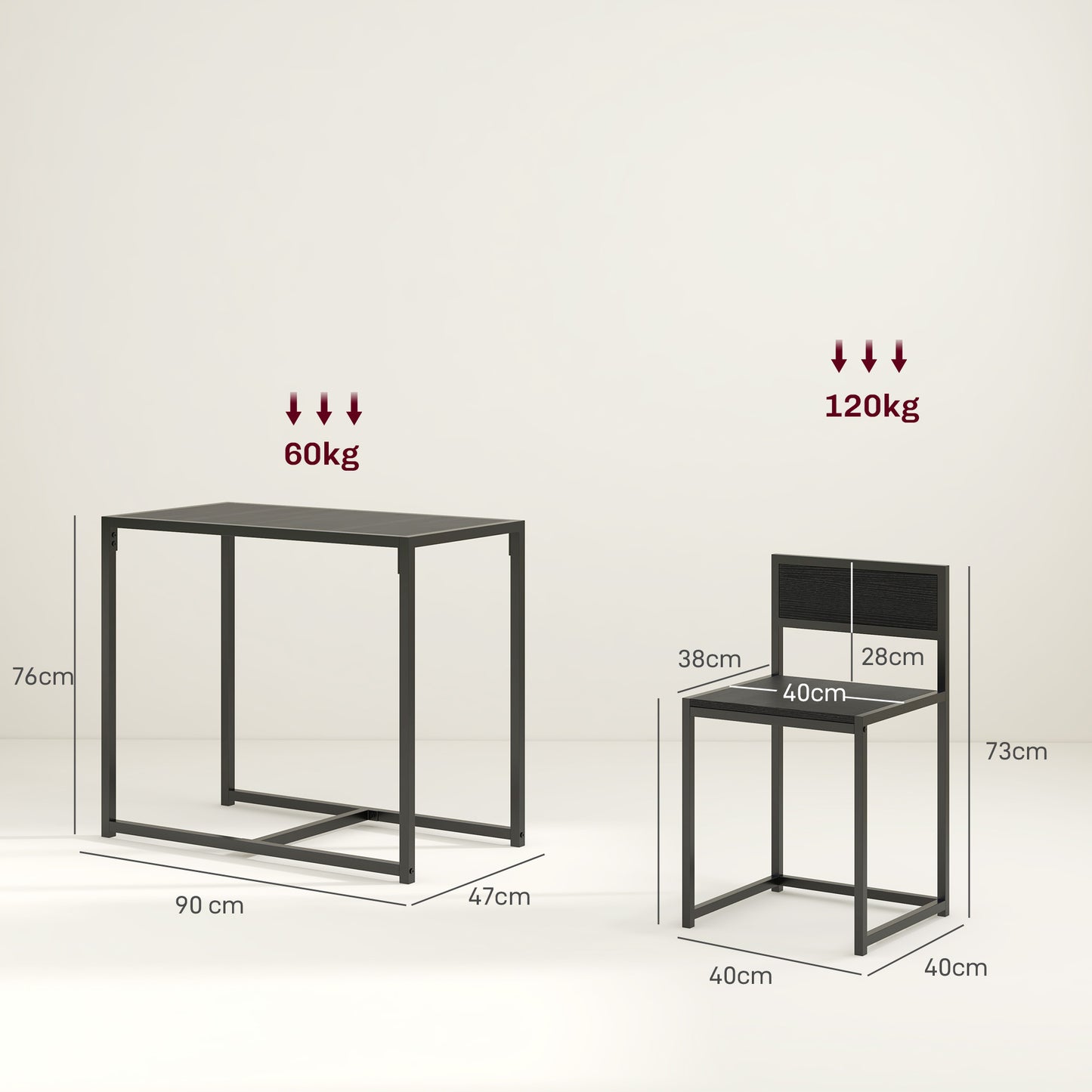 3 Piece Dining Table and Chairs Set, Dining Room Sets, Rectangular Space Saving Table and 2 Chairs for Compact Kitchens