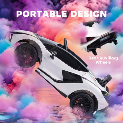Lamborghini Sian Licensed Electric Car for Kids, 12V Kids Electric Ride on Car with Dual Motors, Remote Control, White