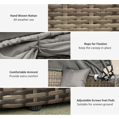 Outdoor PE Rattan Garden Furniture with Cushioned, Patio Wicker Conversation Furniture Set, Round Daybed