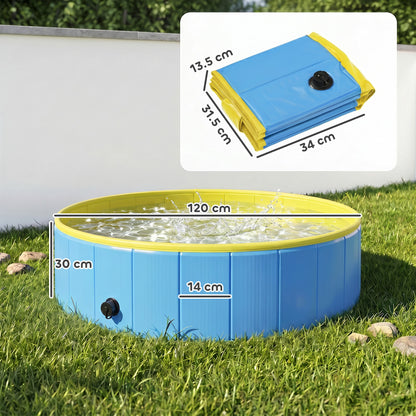 Foldable Dog Pool for Puppies and Ducks Dog Paddling Pool Bath Tub, Blue, 120 x 30cm