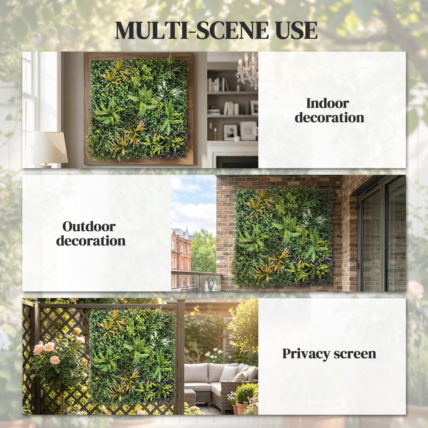 Grass Wall Panels, 100 x 100 cm Artificial Grass Wall Decor with Tie Connectors, Greenery Backdrop Panels, Green