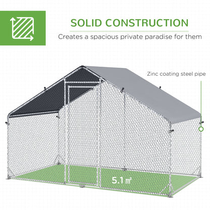 Large Chicken Coop, Galvanised Walk In Chicken Coop Hen House w/ Water-Resist Cover, Grey