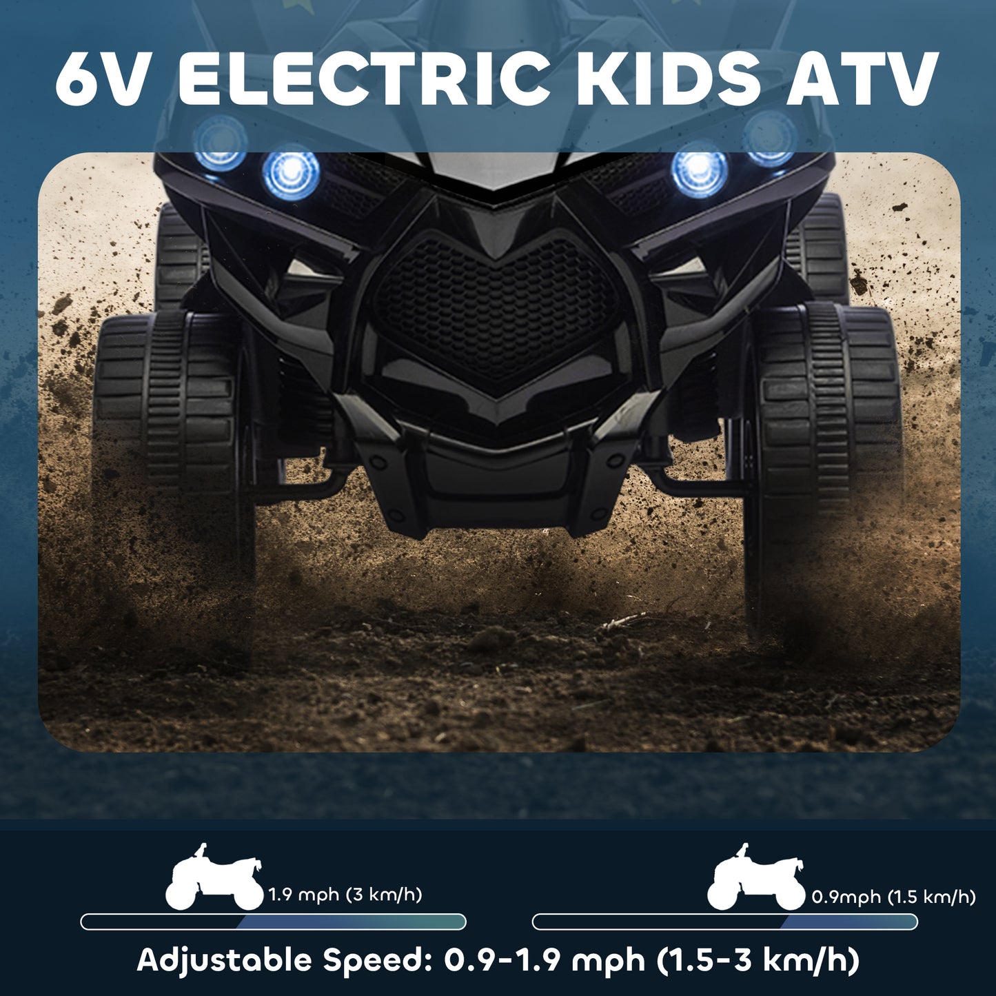 6V Kids ATV, 4 Wheeler Electric Ride on Car with Music and LED Headlights, for Ages 18-56 Months Boys and Girls, Black
