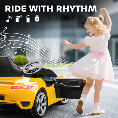 Kids Electric Car, 12V Licensed RUF GT Ride on Car with Suspension, Remote Control, Music for 3-5 Years Yellow