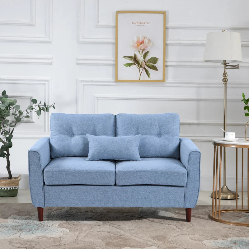 2 Seat Loveseat Double Sofa, Tufted Design and Wooden Legs for Living Room, Dining Room, Office - Blue