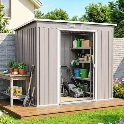 7 x 4ft Galvanised Steel Garden Shed, with Foundation Kit - Grey