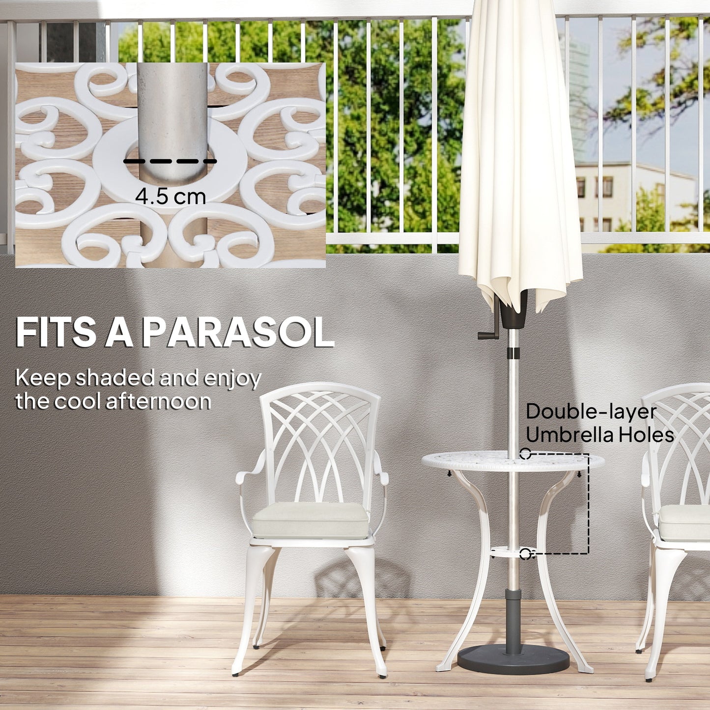Three-Piece Cast Aluminium Bistro Set - White
