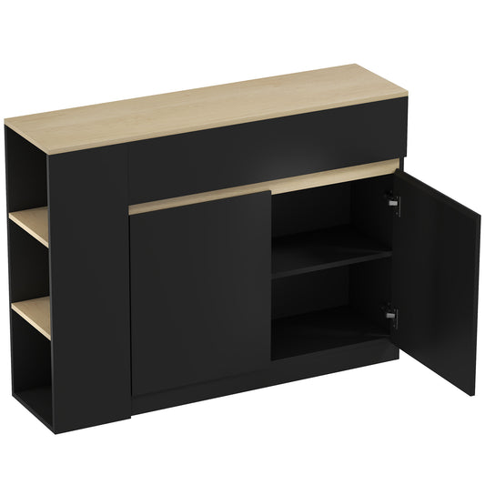 Kitchen Island, Storage Cabinet with Adjustable Shelf, 2 Drawers, 3 Open Shelves, Black