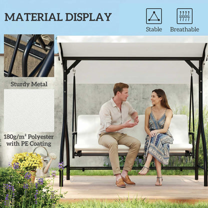 3 Seater Garden Swing Chair, 2 in 1 Convertible Patio Swing Seat Bed with Adjustable Canopy, Cushions and Metal Frame