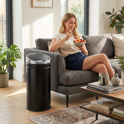 42L Automatic Motion Sensor Rubbish Bin with Fingerprint Resistant, Stainless Steel, Black