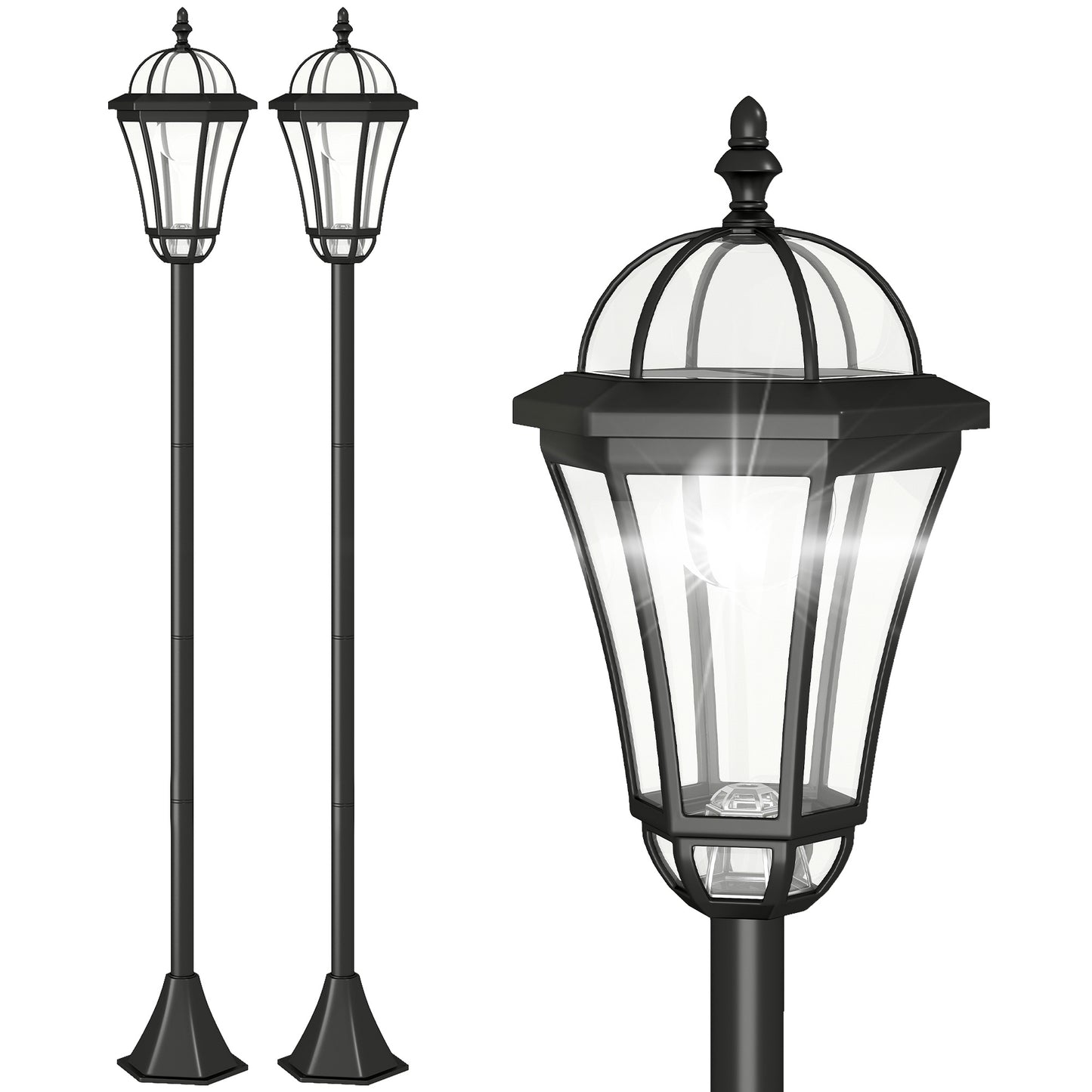 2 PCS 1.3M Garden Solar Lamp Post Lights Solar Powered LED Lantern Patio Pathway Walkway Outdoor Water-Resist Auto Switch 6 H
