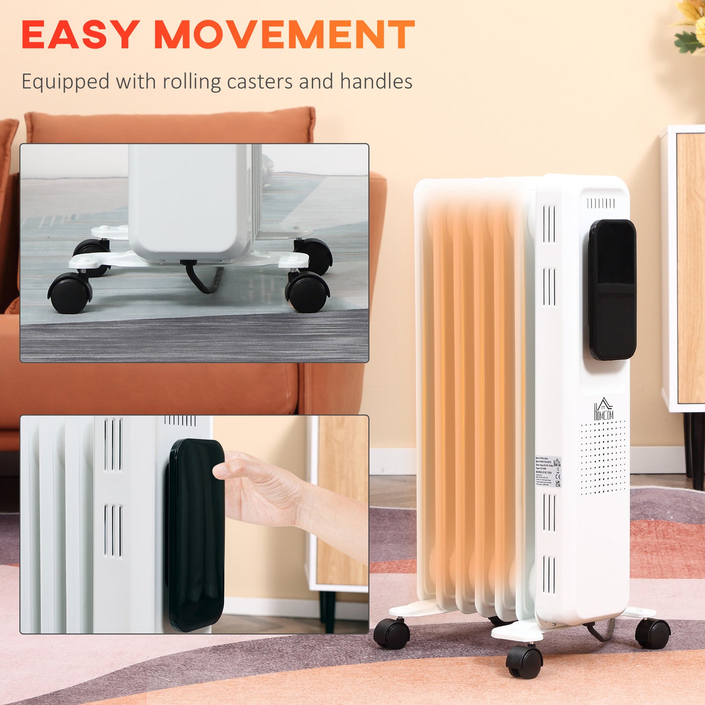 1500W Oil Filled Radiator, 7 Fin Portable Electric Heater with LED Display, 24H Timer, 3 Heat Settings