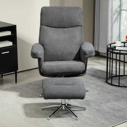 Velvet-Feel Recliner Chair and Ottoman - Dark Grey