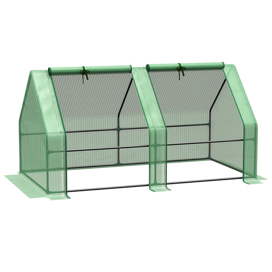 Mini Small Greenhouse with Steel Frame & PE Cover & Zippered Window Poly tunnel Steeple for Plants Vegetables