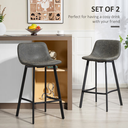 Bar Stools Set of 2, PU Leather Dining Stools with Backrest, Footrest, for Kitchen, Counter, Breakfast Bar, Grey