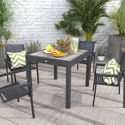 Extending Garden Table, Outdoor Dining Table for 6, Aluminium Frame Rectangular Patio Table with Plastic Board Tabletop