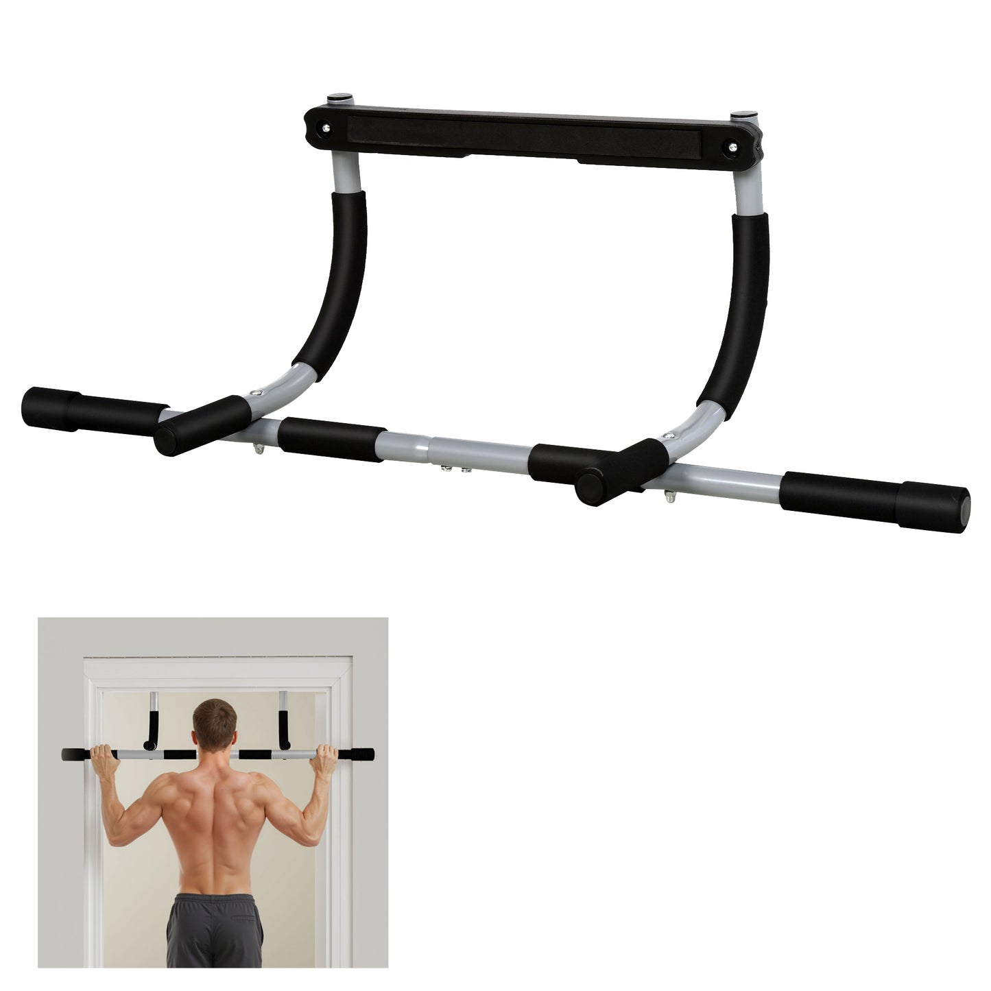 Doorway Pull up Bar, Door Frame Chin up Push up Bar for Home Gym Upper Body Workout, No Drilling or Screws, Grey