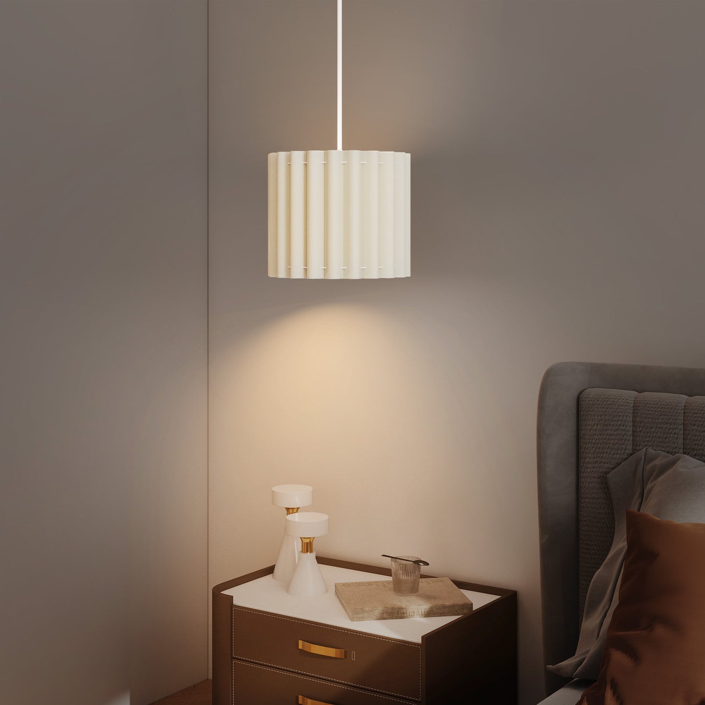 Linen Pendant Light, Bedside Ceiling Lamps with E27 Bulb, Modern Hanging Lights for Living Room, Bedroom, Kitchen, Hallway