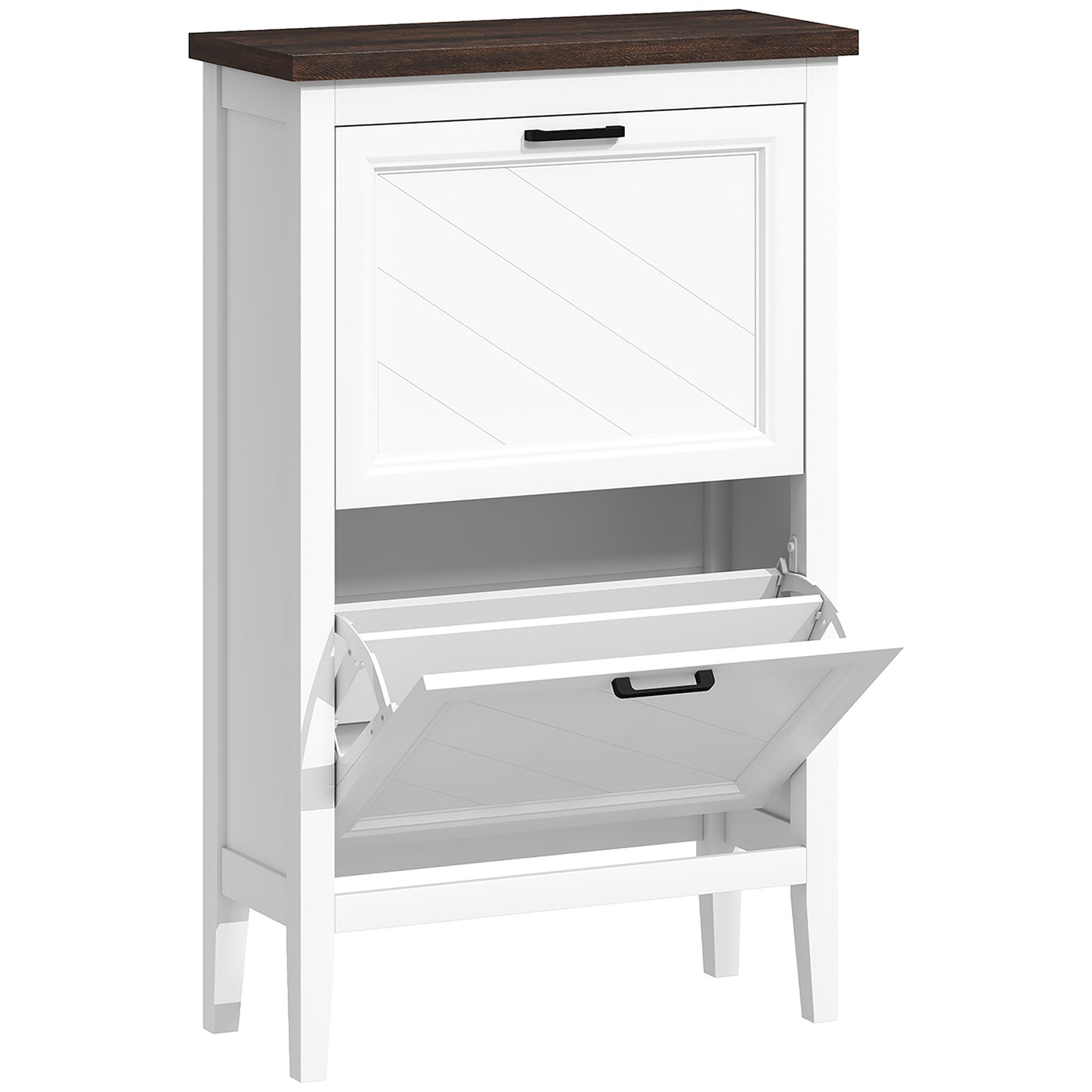 Shoe Cabinet with 2 Flip Drawers, Farmhouse Narrow Shoe Storage Cabinet with Adjustable Shelves, White