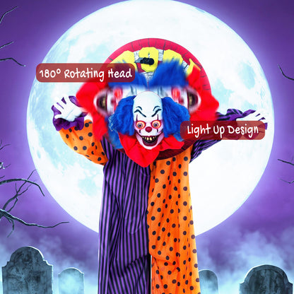167 cm Life Size Animated Clown Halloween Decoration, Scary Halloween Animatronics Decor with Sound Touch Activated
