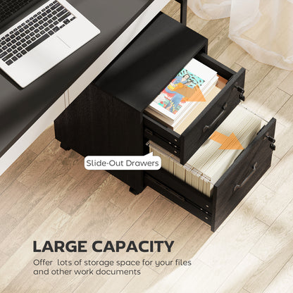 Rolling File Cabinet with 2 Drawers, Mobile Filing Cabinet with Hanging File Folder for Letter Sized Documents, Black