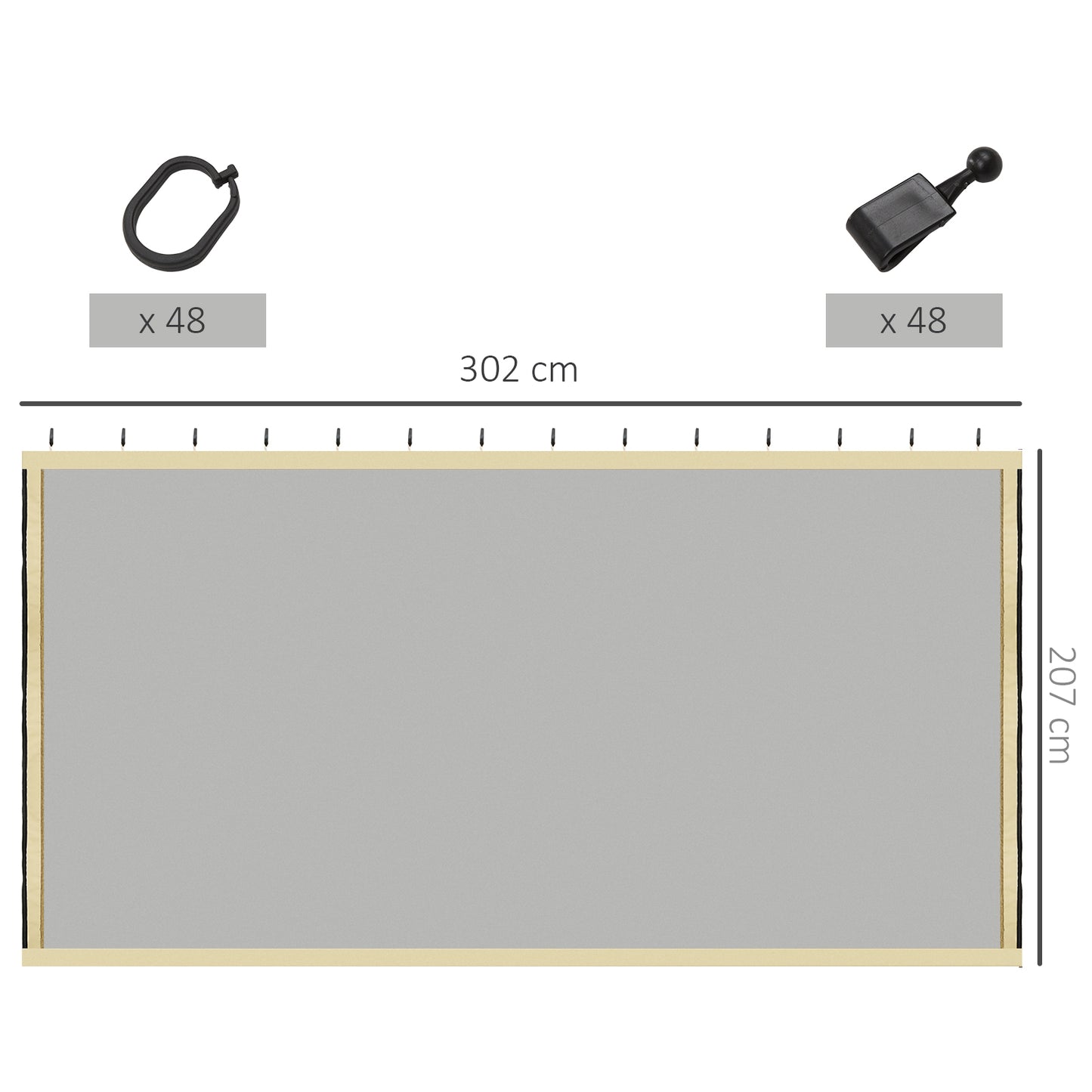 302 x 207cm Universal Replacement Mesh Sidewall Netting for Gazebos and Canopy Tents, (Sidewall Only) Beige