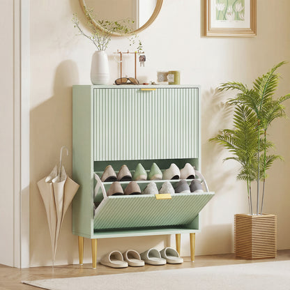 Elegant Two-Drawer Shoe Cabinet - Light Green